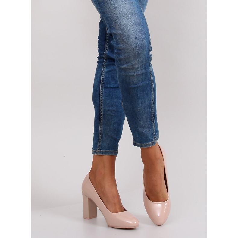 Lackierte Pumps mit breitem Absatz m263p Beige mehrfarbig rosa 1