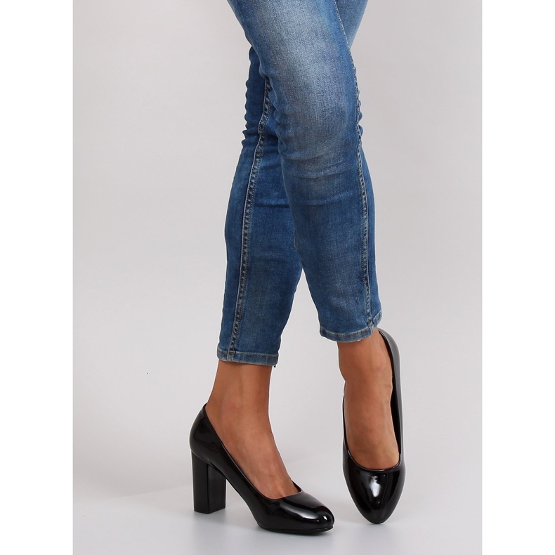 Lackierte Pumps mit breitem Absatz m263p Schwarz 1