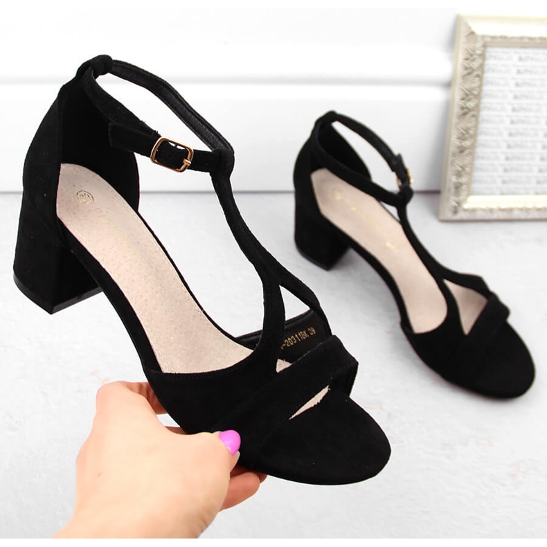 Damen-Wildledersandalen mit hohem Absatz, schwarz Potocki LE20311 1