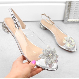 Transparente Damensandalen aus Lackleder mit silbernen Zirkonen S.Barski MR38-383 silber- 1