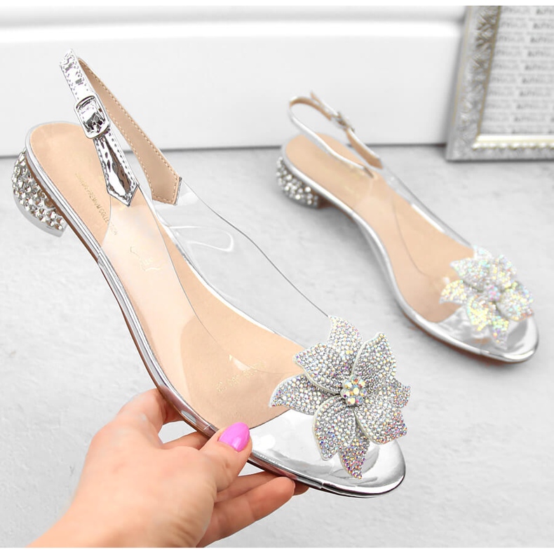 Transparente Damensandalen aus Lackleder mit silbernen Zirkonen S.Barski MR38-383 silber- 1