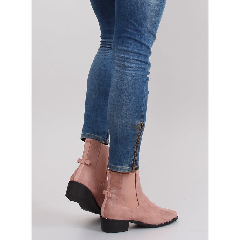 Schlanke Chelsea Boots mit M270 Pink Schleife rosa 1