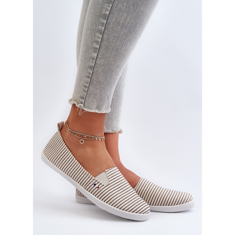Beige gestreifte Pazaria-Slip-On-Sneaker für Damen 2