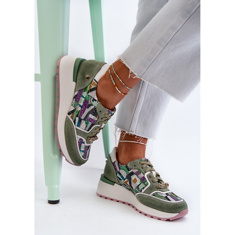 Damen-Ledersneaker auf der Plattform Maciejka 06390-09 Celadon grün 1