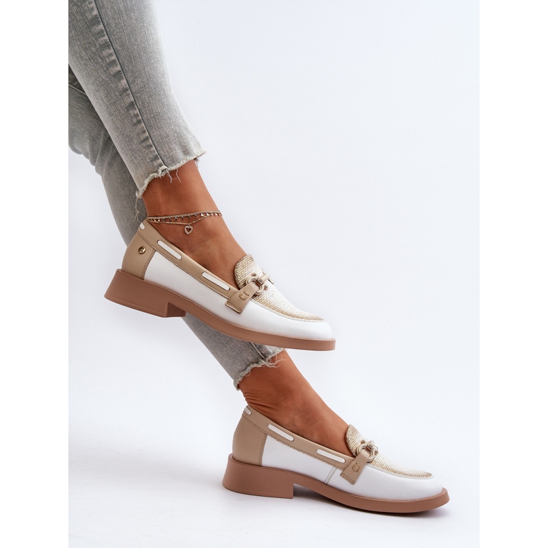 Ledermokassins Damenschuhe Maciejka 06493-11 Weiß und Beige 1
