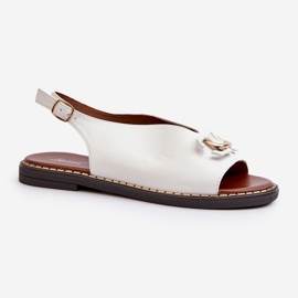 Damen-Sandalen mit flachem Absatz und Verzierung, Weiß Loraeleh 1