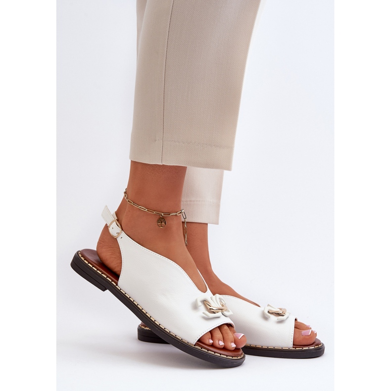 Damen-Sandalen mit flachem Absatz und Verzierung, Weiß Loraeleh 2