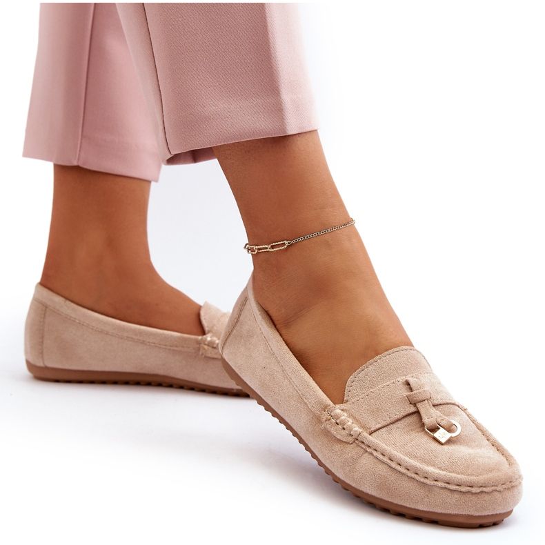 Klassische Mokassins aus Wildleder für Damen in Beige 4