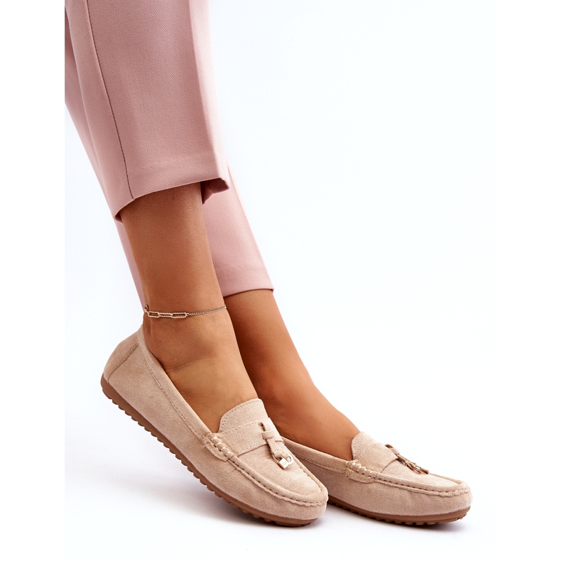 Klassische Mokassins aus Wildleder für Damen in Beige 3
