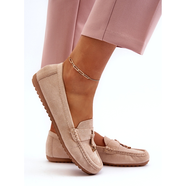 Klassische Mokassins aus Wildleder für Damen in Beige 2