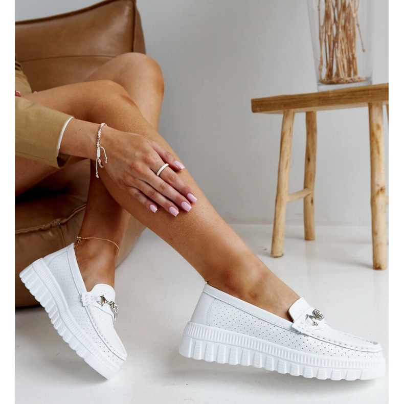 Damen-Loafer aus weißem Leder 1