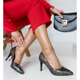 Schwarze Metallic-High-Heels mit Leder-Gantier-Einsatz 1