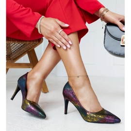 Farbenfrohe Metallic-High-Heels mit Gantier-Einsatz aus Leder mehrfarbig 1