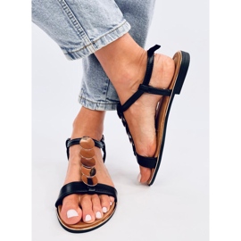 Ennes Schwarze Sandalen mit Goldverzierung 1