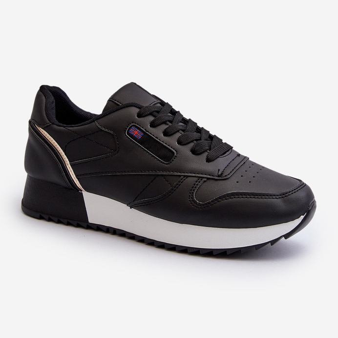 Schwarze Schnür-Sportschuhe „Merida“ aus Leder mit Plateausohle 1