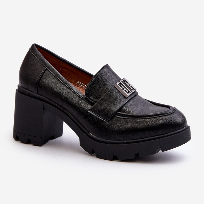 Damenschuhe mit massivem Absatz und Verzierung, schwarzer Ranunca 1