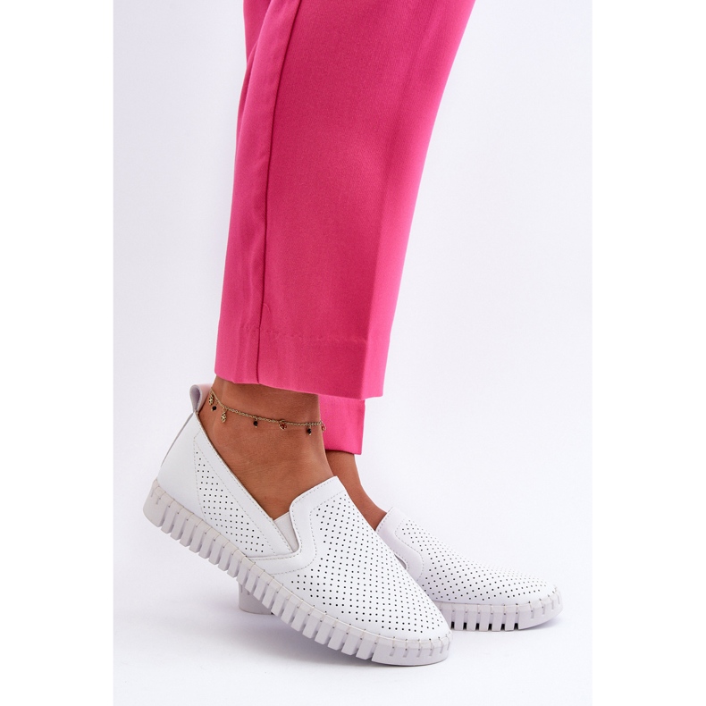 Vinceza Damen-Slipper aus durchbrochenem Leder, Weiß Theophia 2