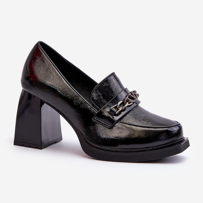 Vinceza Lackschwarze Terimene-Pumps mit klobigen Absätzen 1