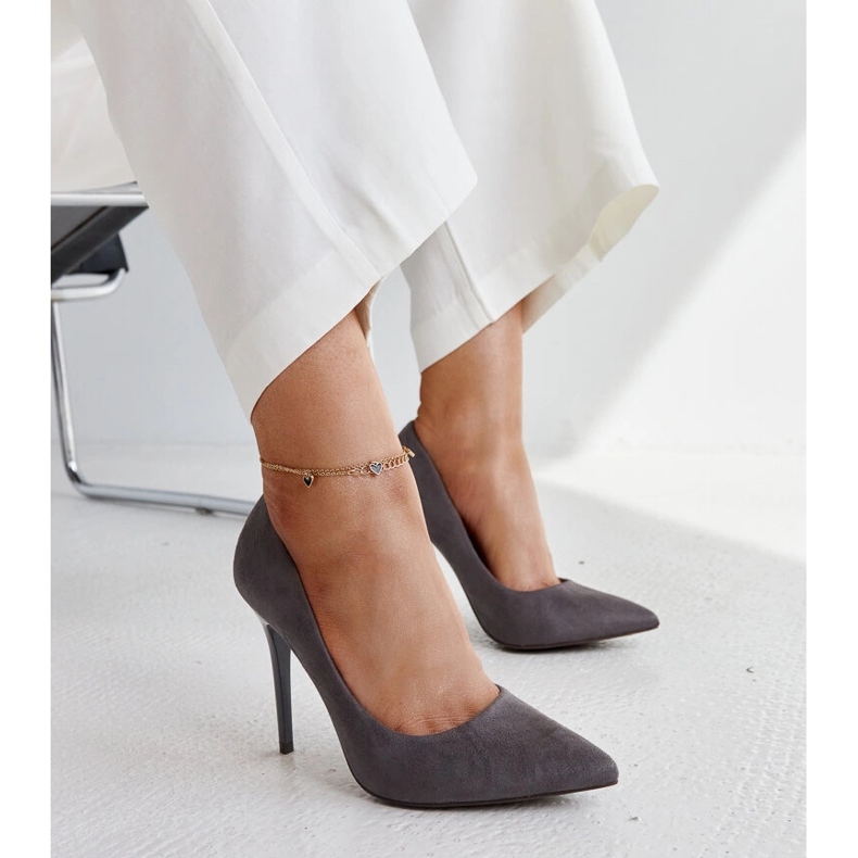 Dunkelgraue High Heels mit Ledereinsatz Amedie 1