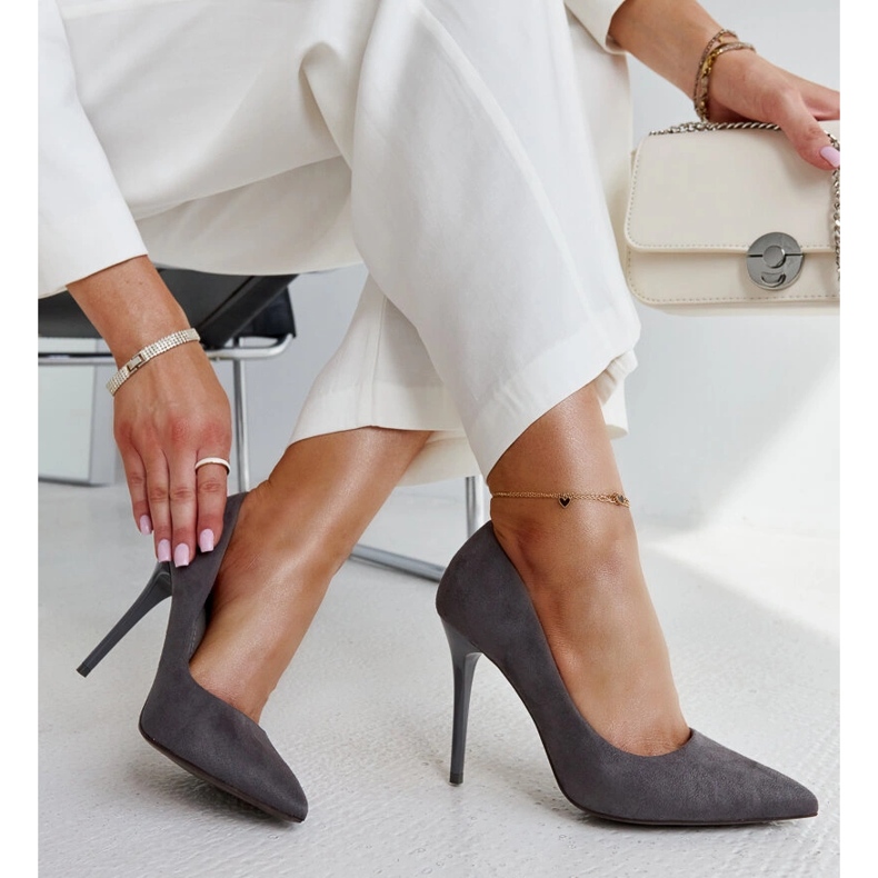 Dunkelgraue High Heels mit Ledereinsatz Amedie 2