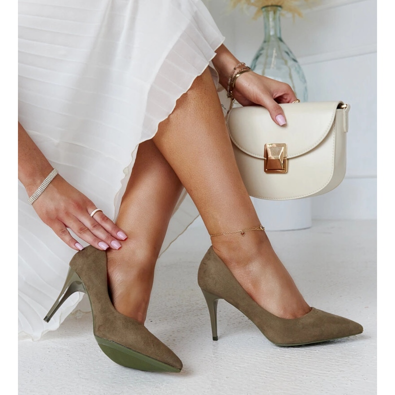 Grüne High Heels mit Paume-Ledereinsatz 1