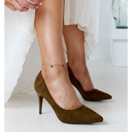 Dunkelgrüne High Heels mit Paume-Ledereinsatz 1