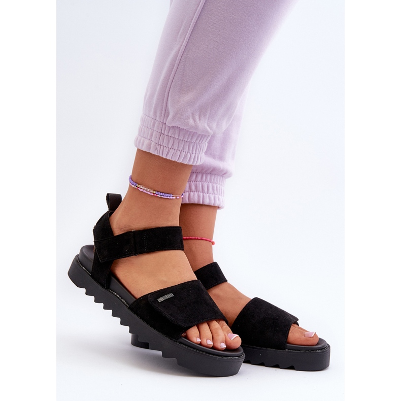 Damen-Sandalen aus Wildleder auf der Big Star-Plattform NN274700 Schwarz 2