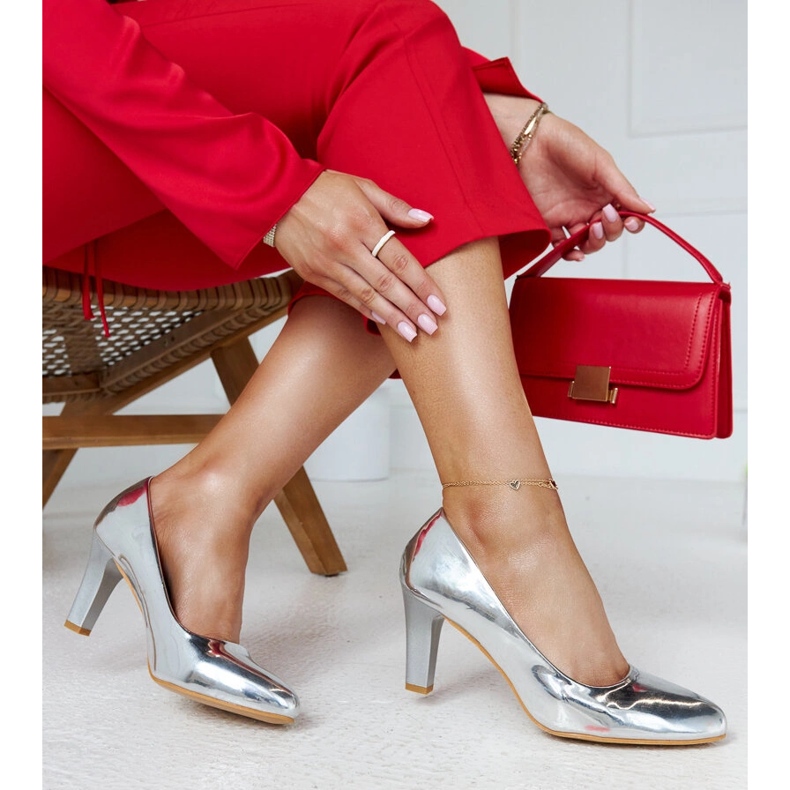 Silberne Pumps mit hohem Absatz und Innensohle aus Vélizy-Leder silber- 2