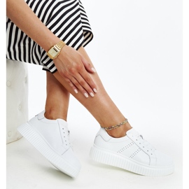 Blaue Lederschuhe mit dekorativer Schnalle weiß 1