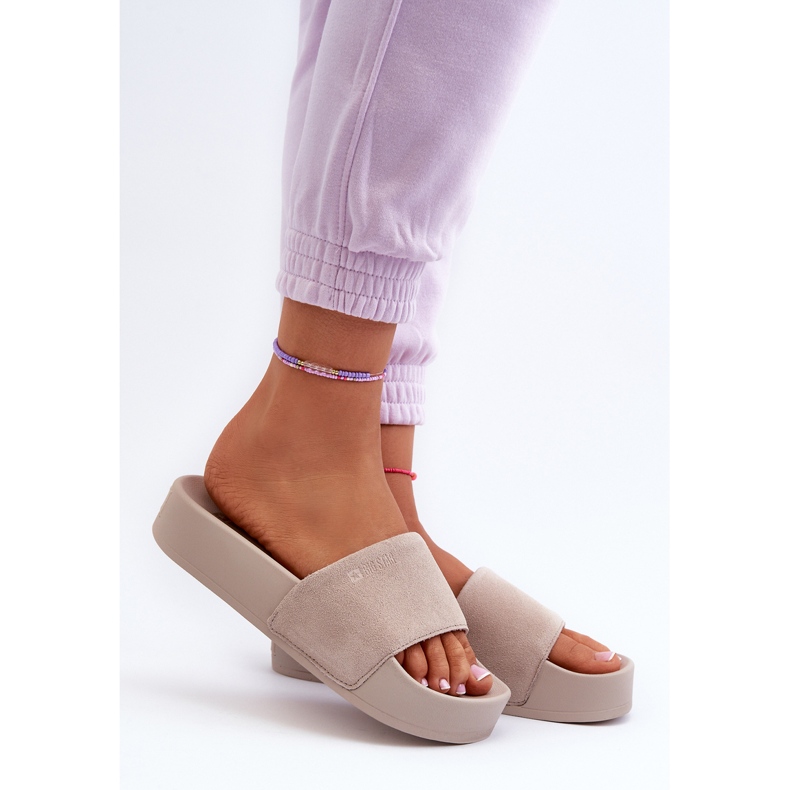 Damen-Slides aus Wildleder auf der Plattform Big Star NN274A671 Beige 2
