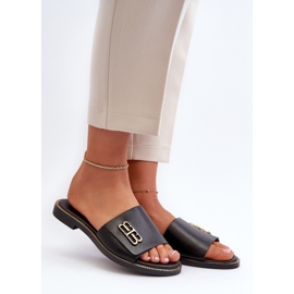 Zazoo 40384 Elegante Damen-Flip-Flops aus Leder, Schwarz 2