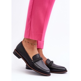 Sergio Leone Damen-Ledermokassins mit dekorativem Riemen, schwarzes Saosin 2