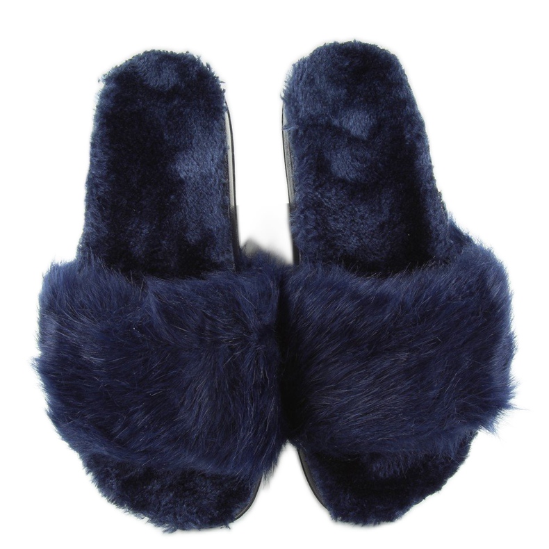 Pelzhausschuhe dd68 Blau marineblau 2