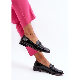 Sergio Leone Damen-Ledermokassins mit dekorativem Riemen, Lackschwarzes Saosin 1