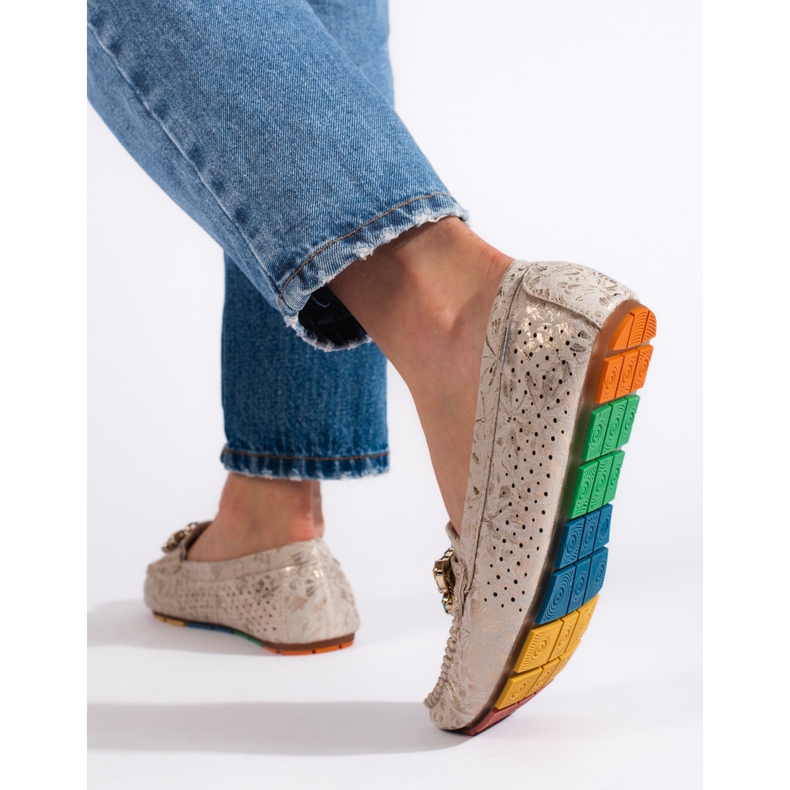 Goodin Goldene durchbrochene Damenmokassins mit Kristallen 2