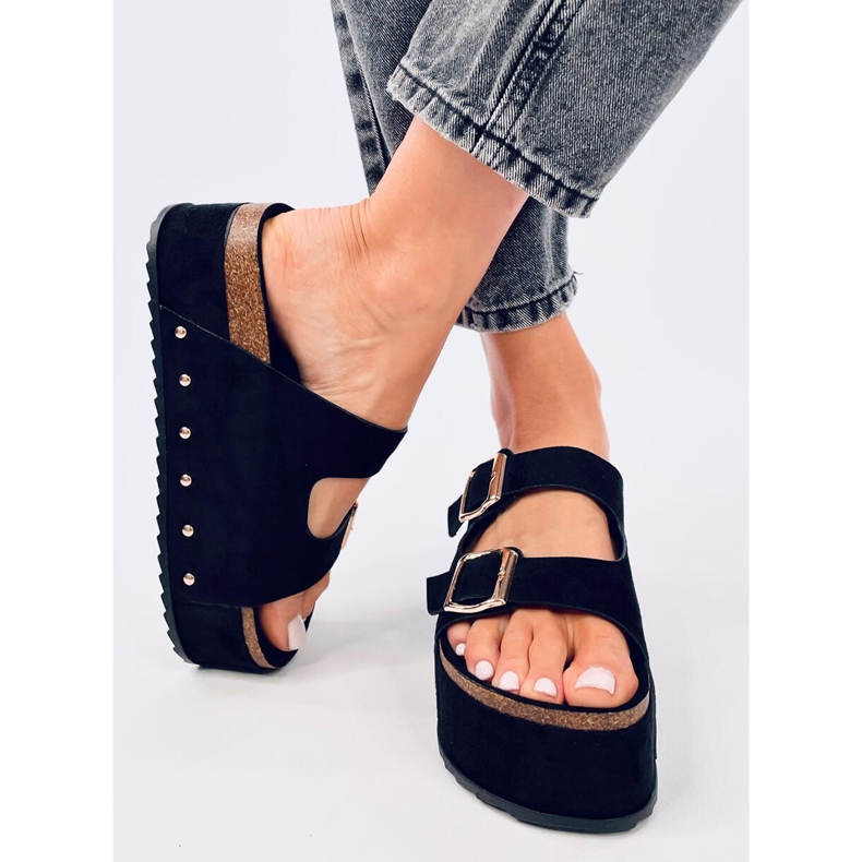 Schwarze Plateau-Flip-Flops aus Kork von Galzai 1