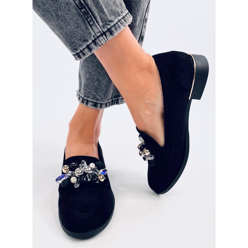 Anselme Schwarze Slipper mit Steinen 1