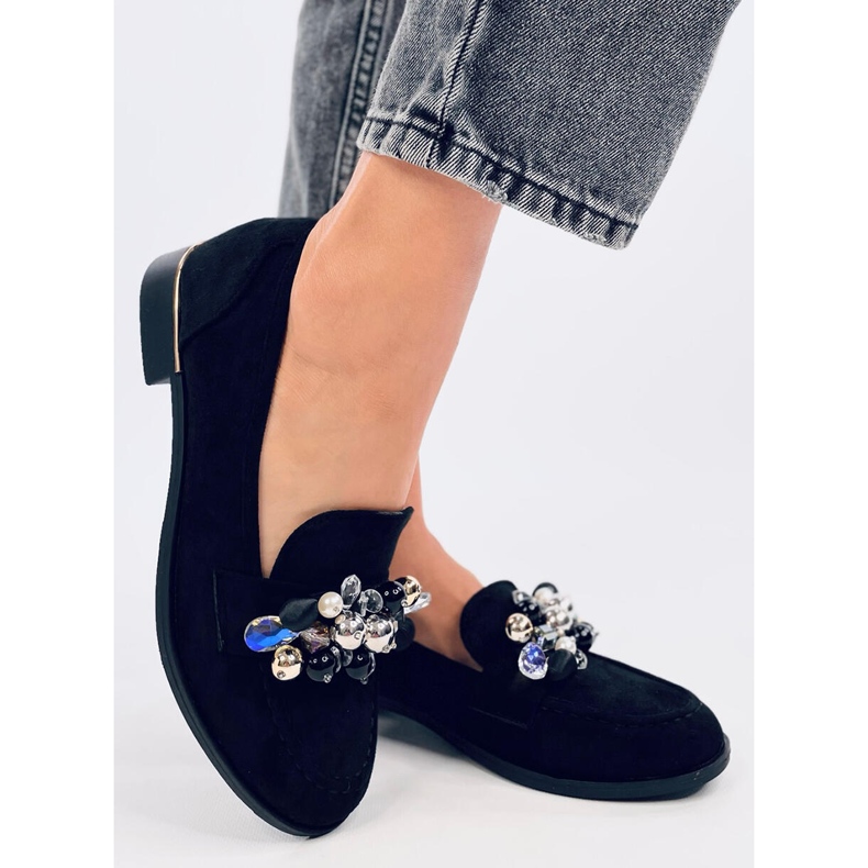 Anselme Schwarze Slipper mit Steinen 2