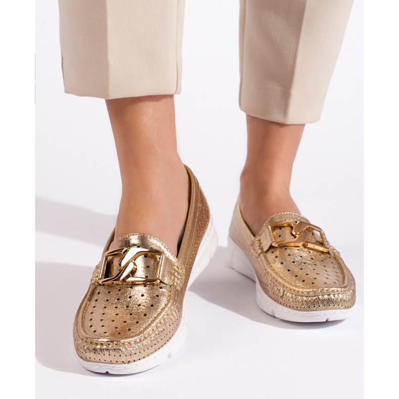 Goodin Goldene Damenmokassins mit Schnalle 1