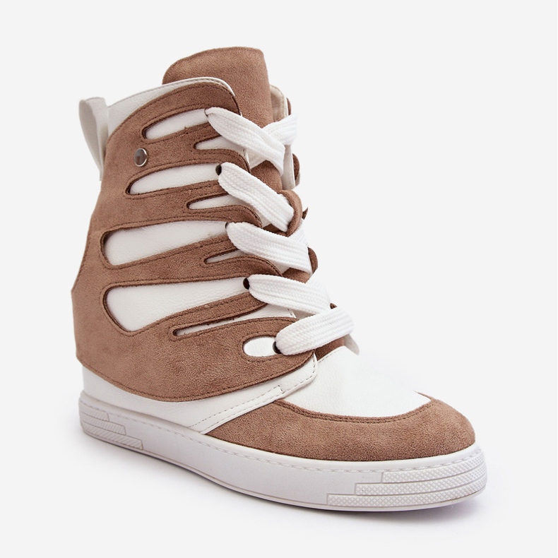 Beige Leder-Keilstiefeletten Amria 1