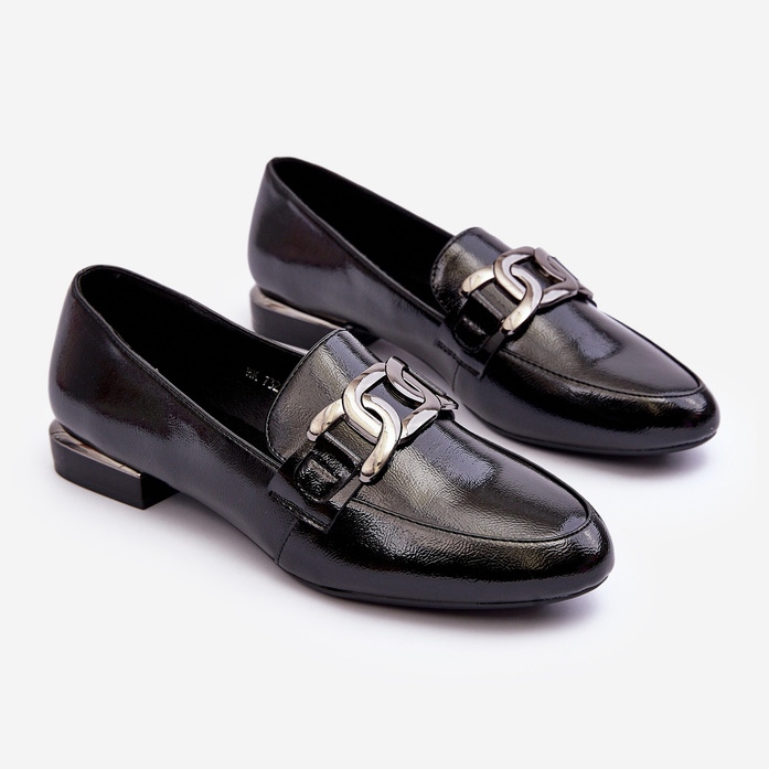 Sergio Leone Damen-Mokassins aus Lackleder mit Verzierung, schwarze Camilena 2