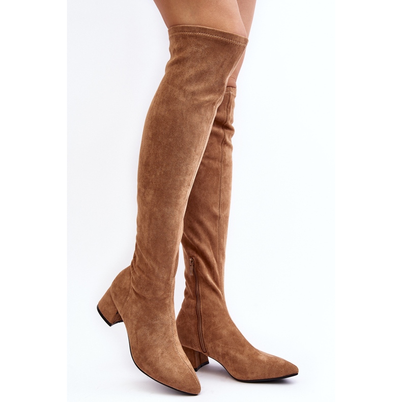 Damen-Overknee-Stiefel mit niedrigem Absatz Camel Maidna braun 1