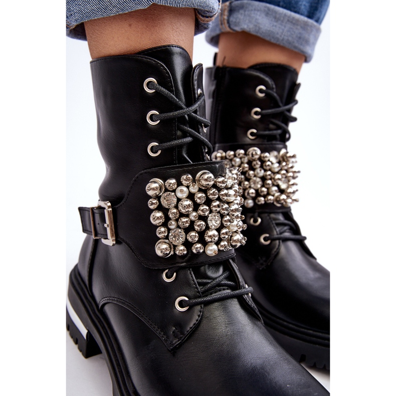 Isolierte Worker-Stiefeletten für Damen, verziert mit schwarzem Lennen 1