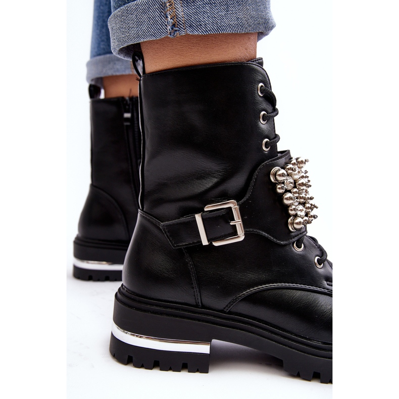 Isolierte Worker-Stiefeletten für Damen, verziert mit schwarzem Lennen 2