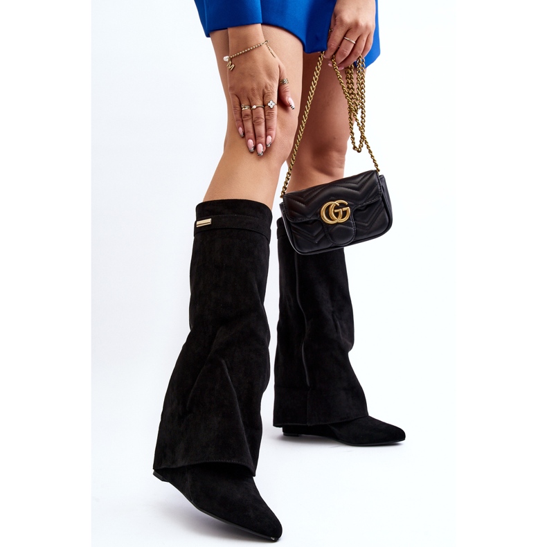 Schwarze Pattia Damenstiefel mit verstecktem Keilabsatz 2