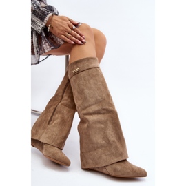 Beige Pattia Damenstiefel mit verstecktem Keilabsatz 1