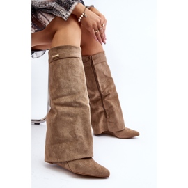 Beige Pattia Damenstiefel mit verstecktem Keilabsatz 2