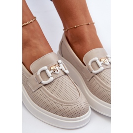 Damen-Ledermokassins auf der Plattform Beige S.Barski LR720 1