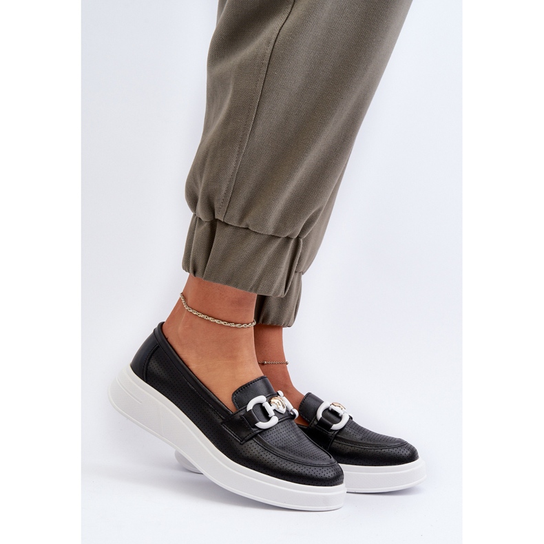 Damen-Ledermokassins auf der Plattform Schwarz S.Barski LR720 2