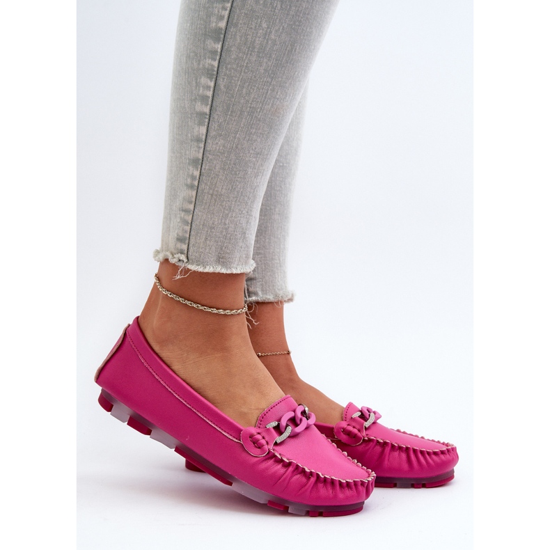Damen-Mokassins aus Leder mit Fuchsia-Dekoration S.Barski LR339 rosa 2